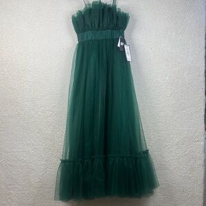 NWT City Studio Womens Juniors Deep Green Strapless Layered Tulle Gown Size 9